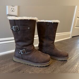 UGG Big Kids Kensington Buckle Dark Brown Shearling Boots